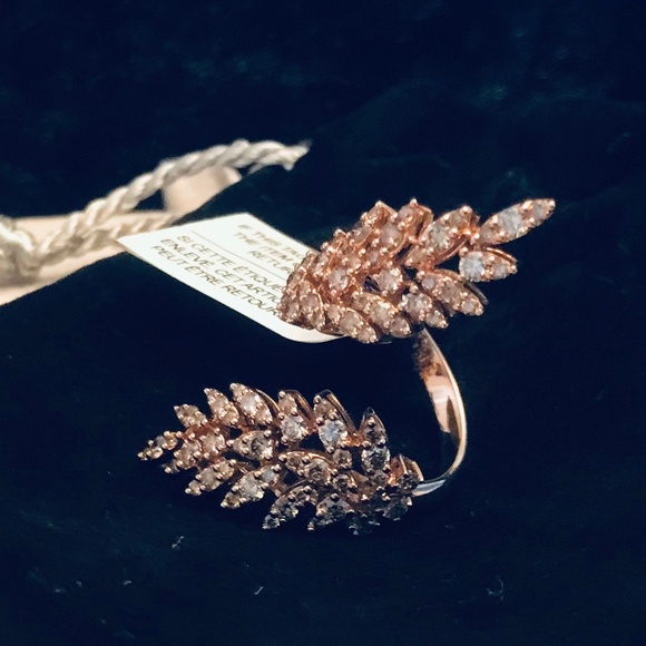 Solid Rose Gold & Genuine Diamond Asa Bypass Ring - Picture 3 of 15